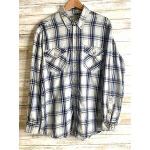 Duluth Trading Co. Mens Blue & White Plaid Long Sleeve Button-Up Shirt L/Tall 10